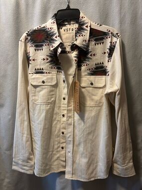 VSTR Native Print Yoke Button-Down Shirt - Cream with Black & Red Accents